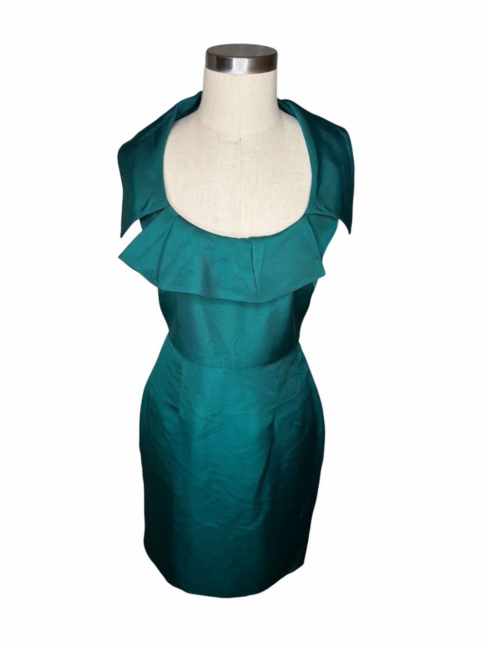 LELA ROSE Teal Ruffle-Trim Sheath Dress Midi Women's Size 4 Cocktail Party